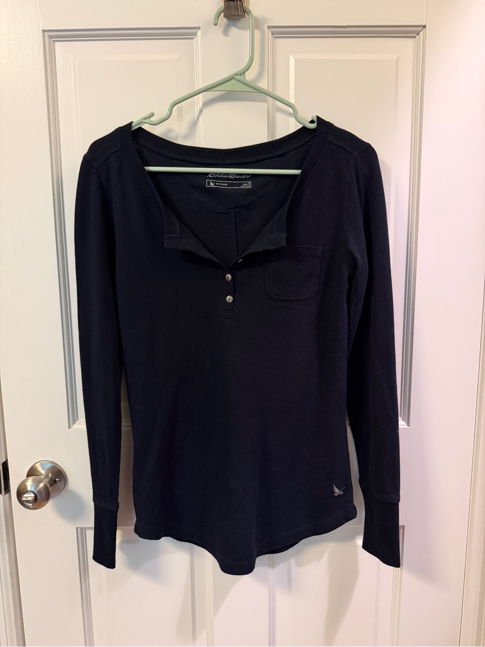 Eddie Bauer Navy Long-Sleeve Thermal Henley Women's Top